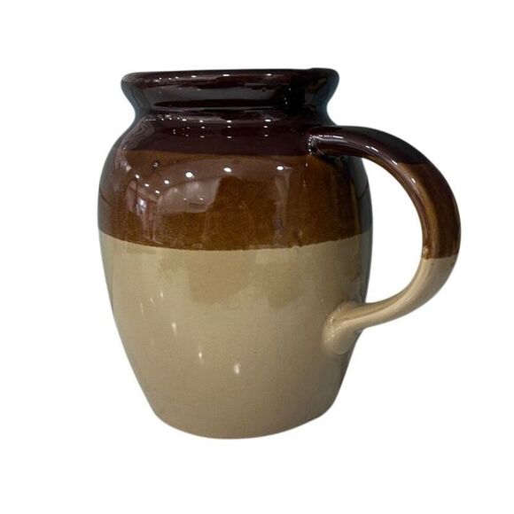 Vtg Stoneware Pitcher Jug 6" Two-toned Brown Glazed Finish Pottery With Handle - Picture 6 of 11